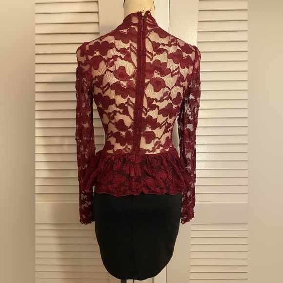 Forever 21 Burgundy Lace Long Sleeve mini Dress- Size M - Picture 4 of 7